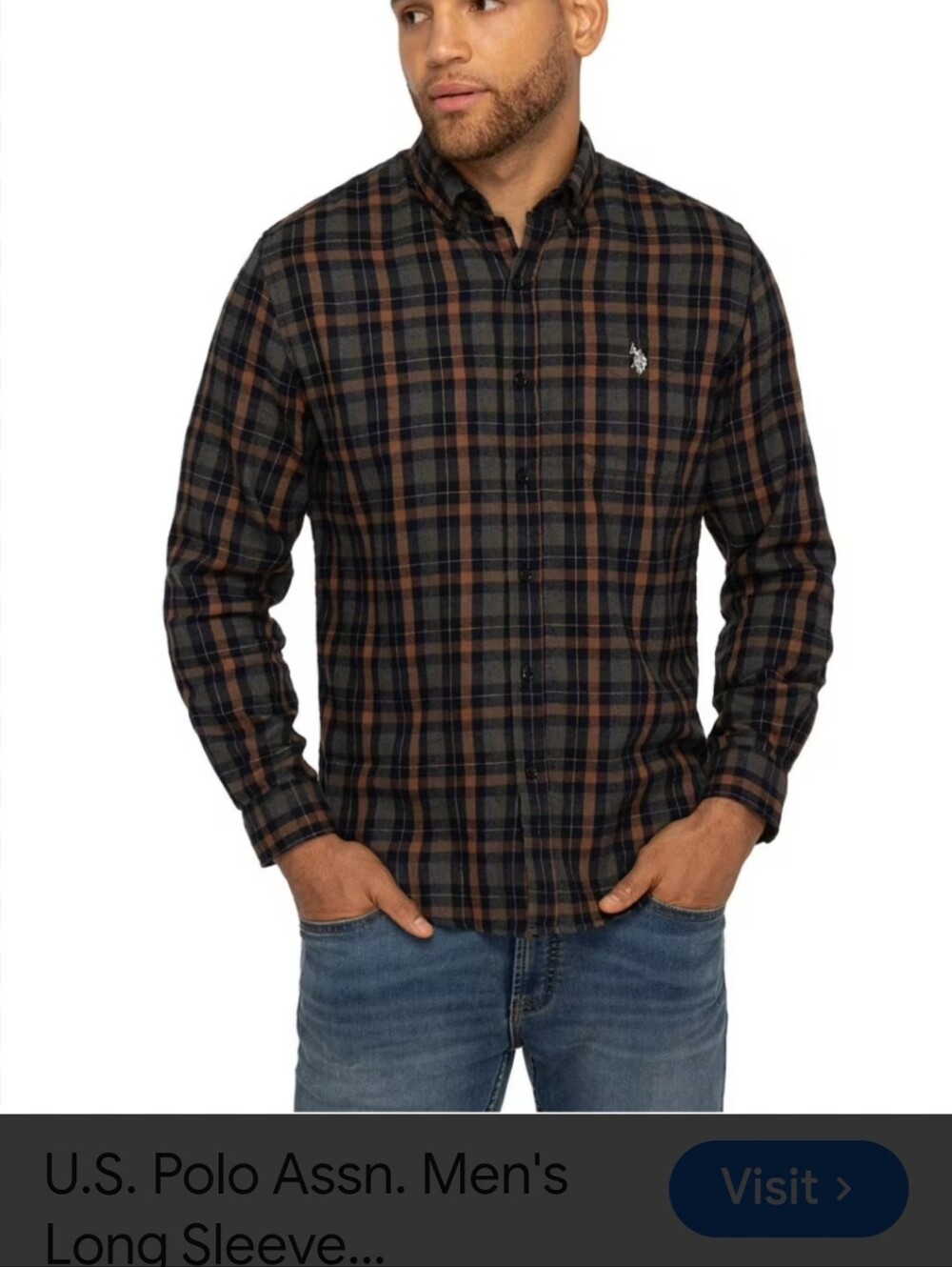 NWT U.S. Polo Assn. Men's Plaid Flannel Shirt Button Down XL